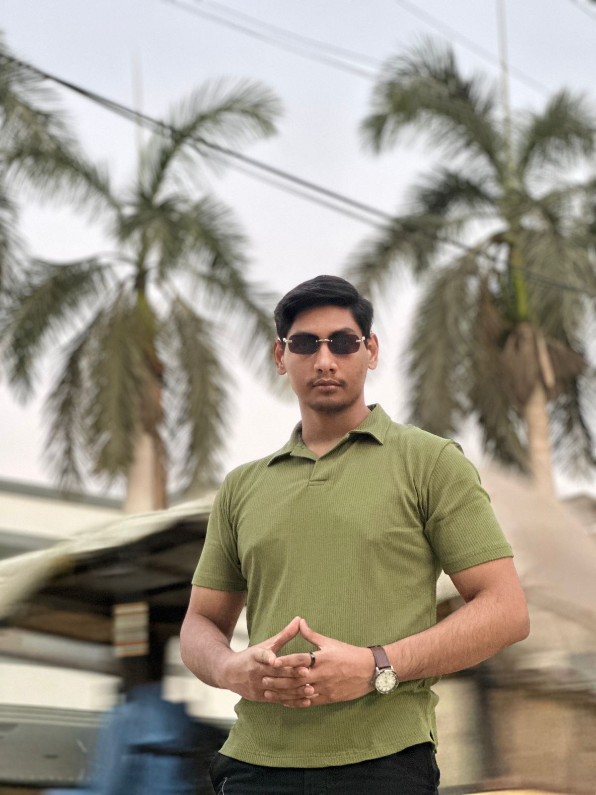 Olive green Drop Kneedle Polo T-shirt - Image 3