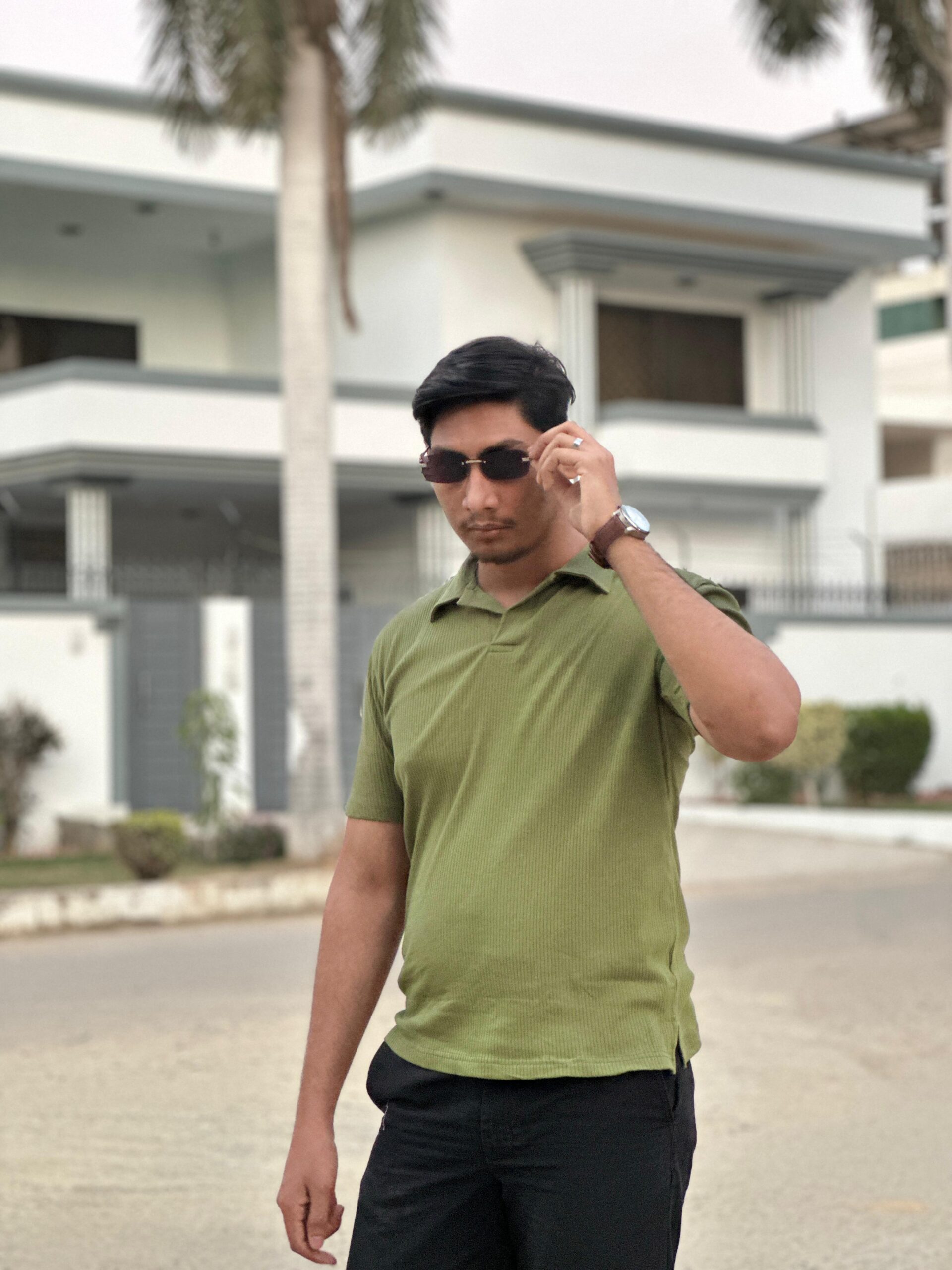 Olive green Drop Kneedle Polo T-shirt - Image 4